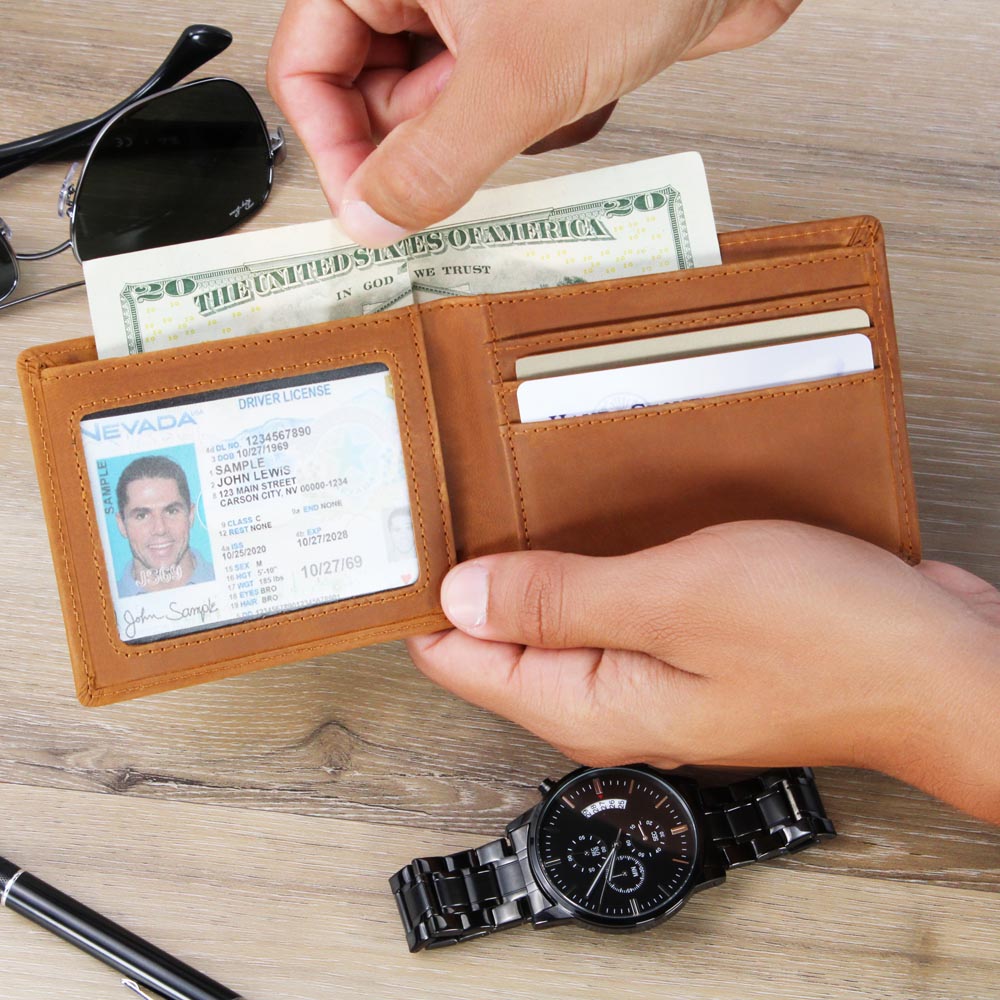For HIM: Genuine Cowhide Leather Wallet with Graphic - Option 2