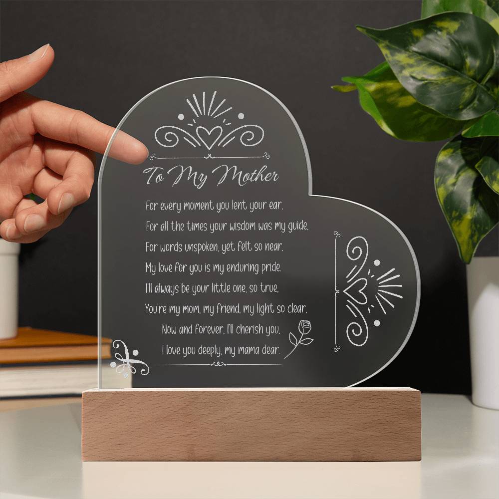 For FAMILY: Engraved Acrylic Heart Plaque (Mom)