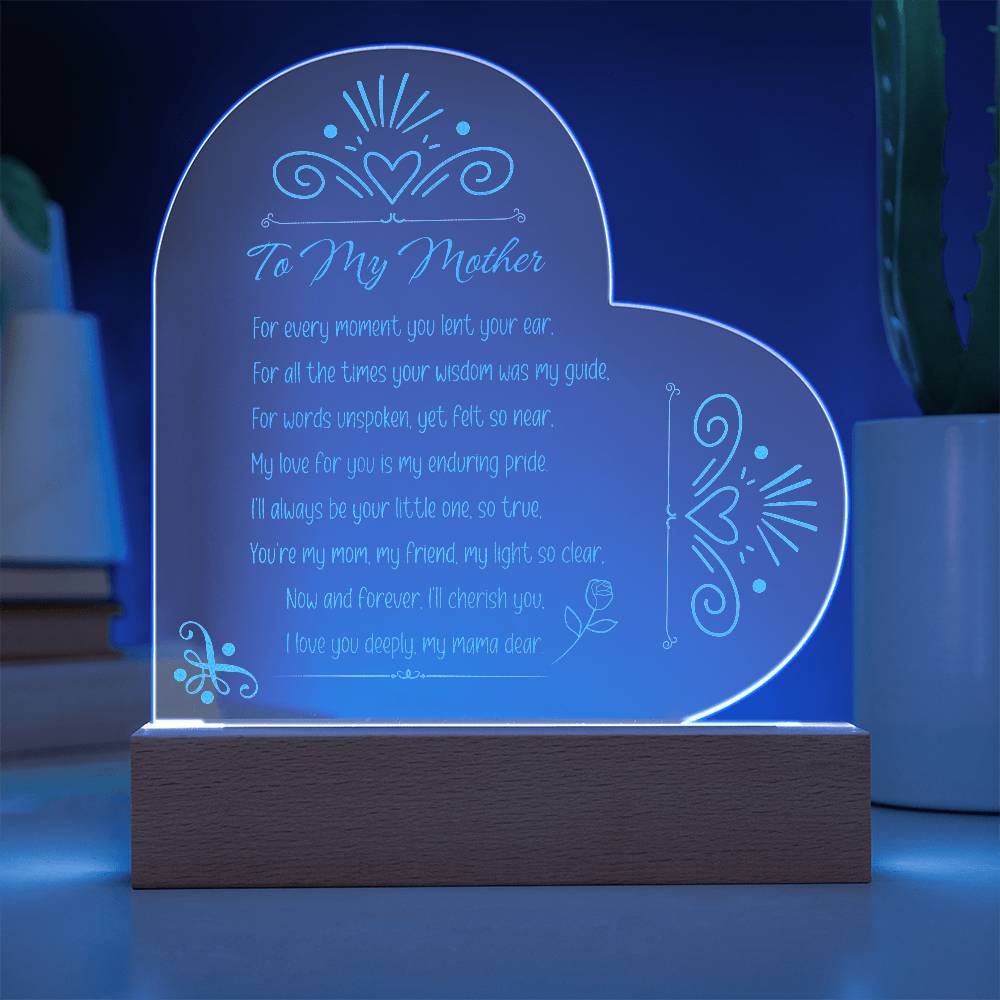 For FAMILY: Engraved Acrylic Heart Plaque (Mom)